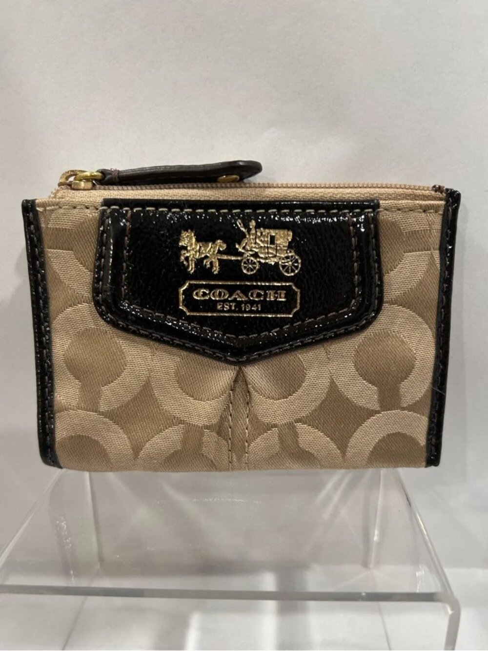 Coach Madison Op Art Sateen Mini Skinny Coin Purse / with Keychain - Vintage Y2K